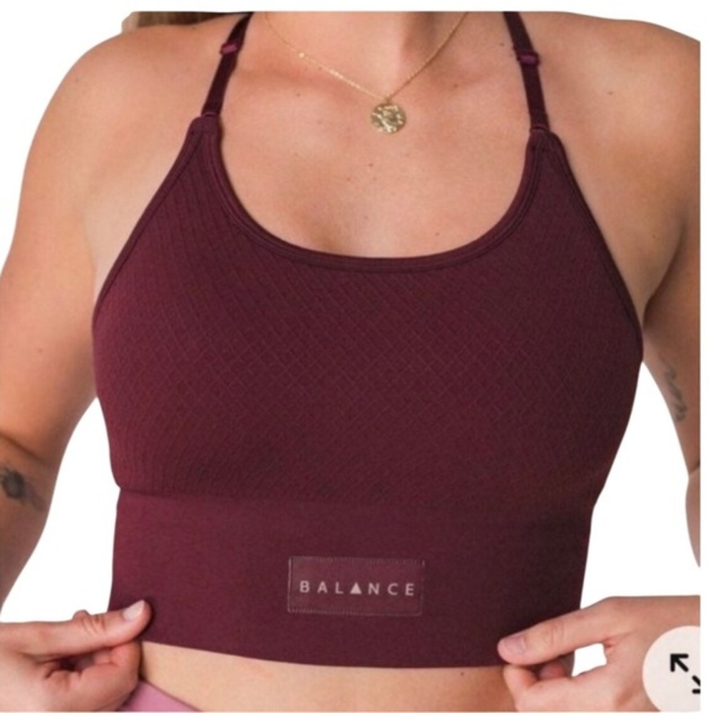 Balance Athletica‎ Energy Quartz Top Maroon Quilted Longline Sports Bra Size S